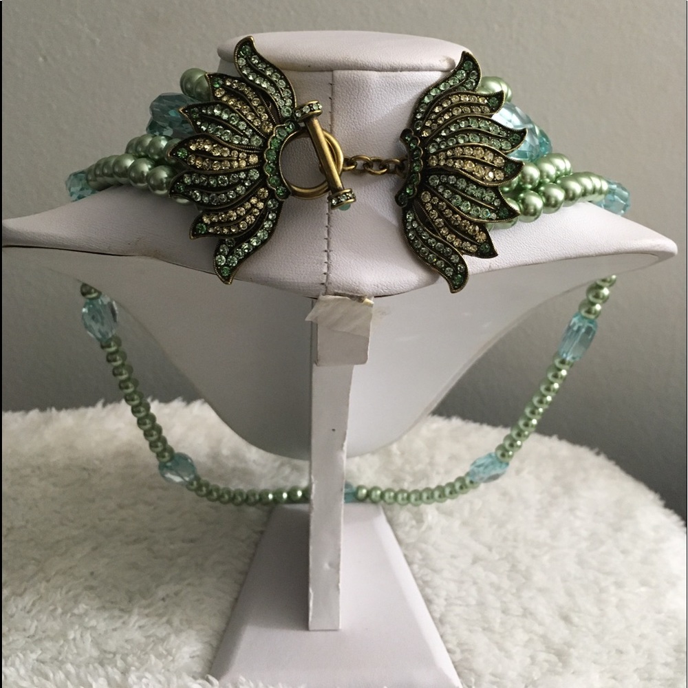 Heidi Daus Facetted Aqua Glass & Pearls Necklace - Picture 5 of 13